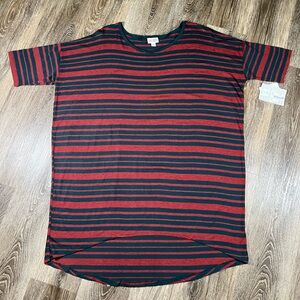 NWT Lularoe Irma Shirt red and black stripes sz:L